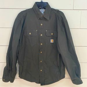 Carhartt Dark Green Canvas Plaid Lining Work Snap Closure Shirt Jacket Men’s S.